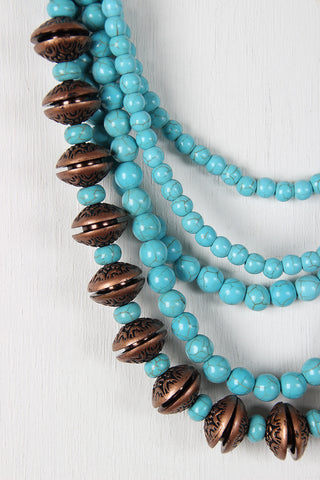 Faux Turquoise Beaded Statement Necklace