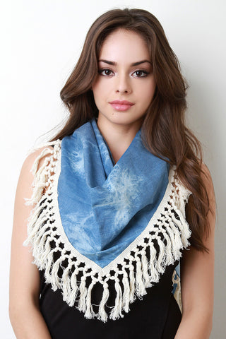 Acid Wash Chambray Tassel Trim Scarf