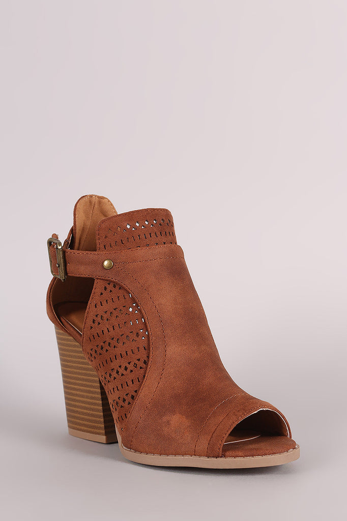 Qupid Perforated Open Cut Booties