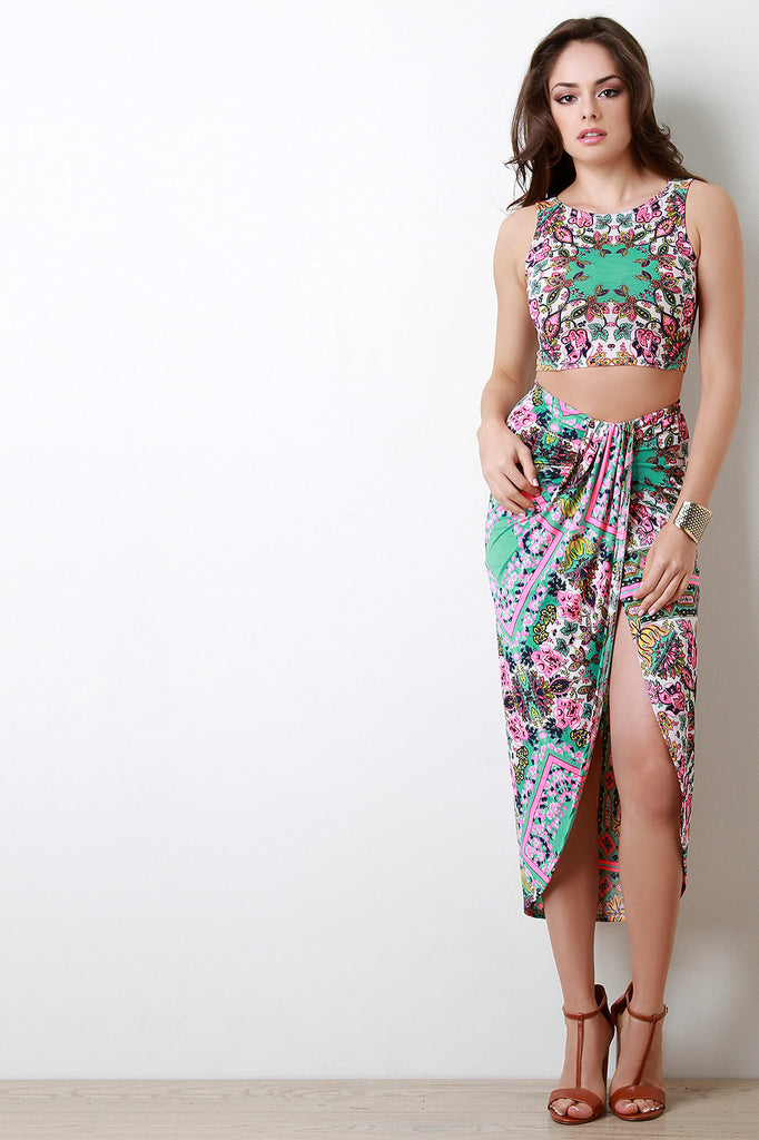 Tribal Lotus Print Crop Top