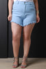 High Waisted Frayed Hem Denim Shorts