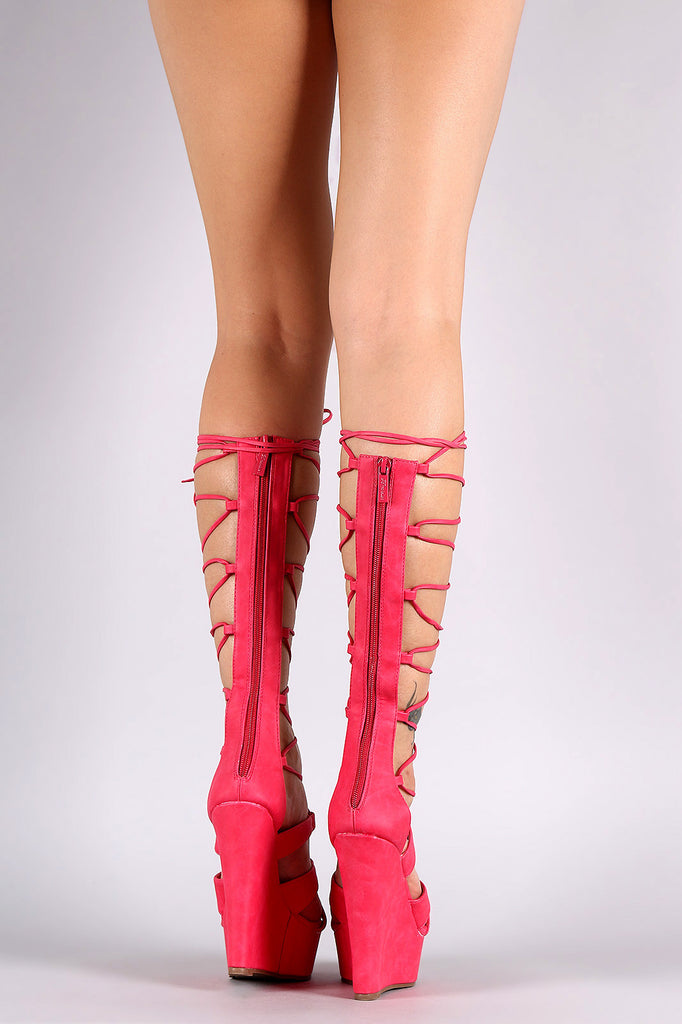 Breckelle Strappy Lace Up Platform Wedge