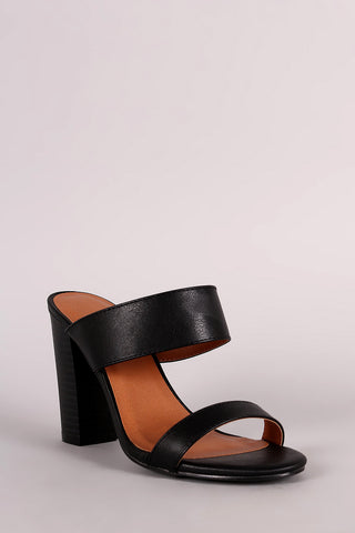 Double Band Open Toe Chunky Heel