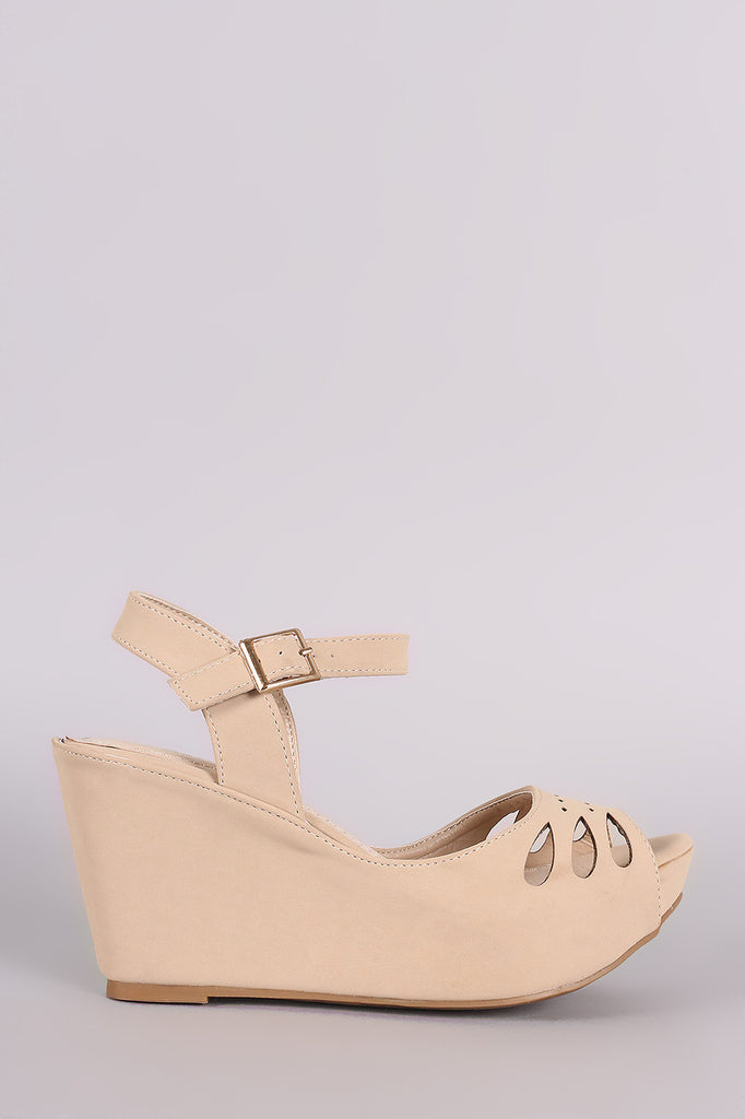 Perforated Nubuck Ankle Strap Platform Wedge