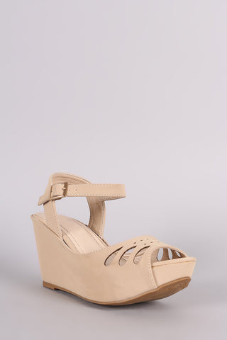 Bamboo Denim Asymmetrical Strappy Platform Wedge