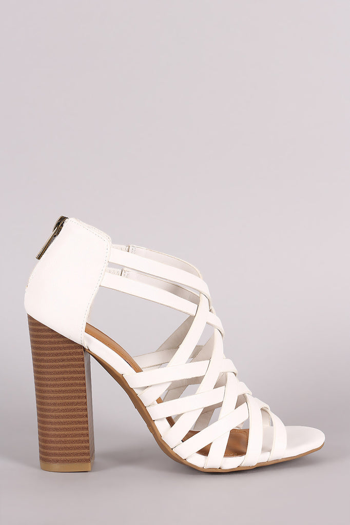 Bamboo Strappy Cage Chunky Heel