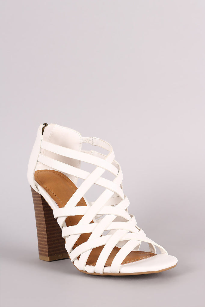 Bamboo Strappy Cage Chunky Heel