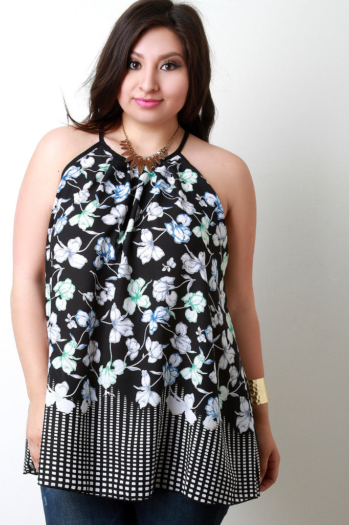 Floral and Square Print Sleeveless Top