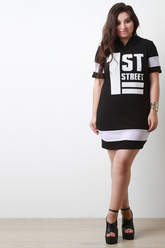 Sporty 1st Street Graphic Print Hooded Mini Dress