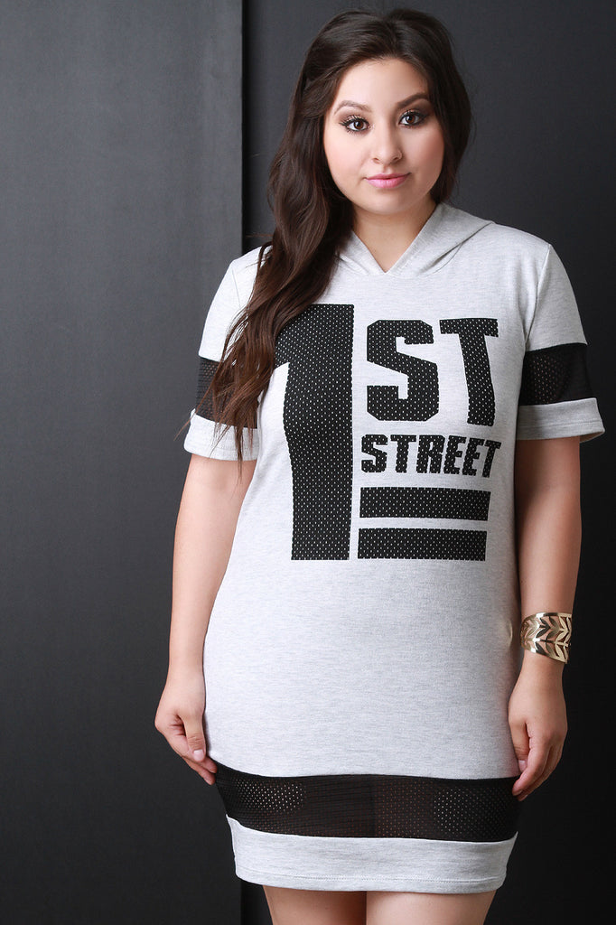 Sporty 1st Street Graphic Print Hooded Mini Dress