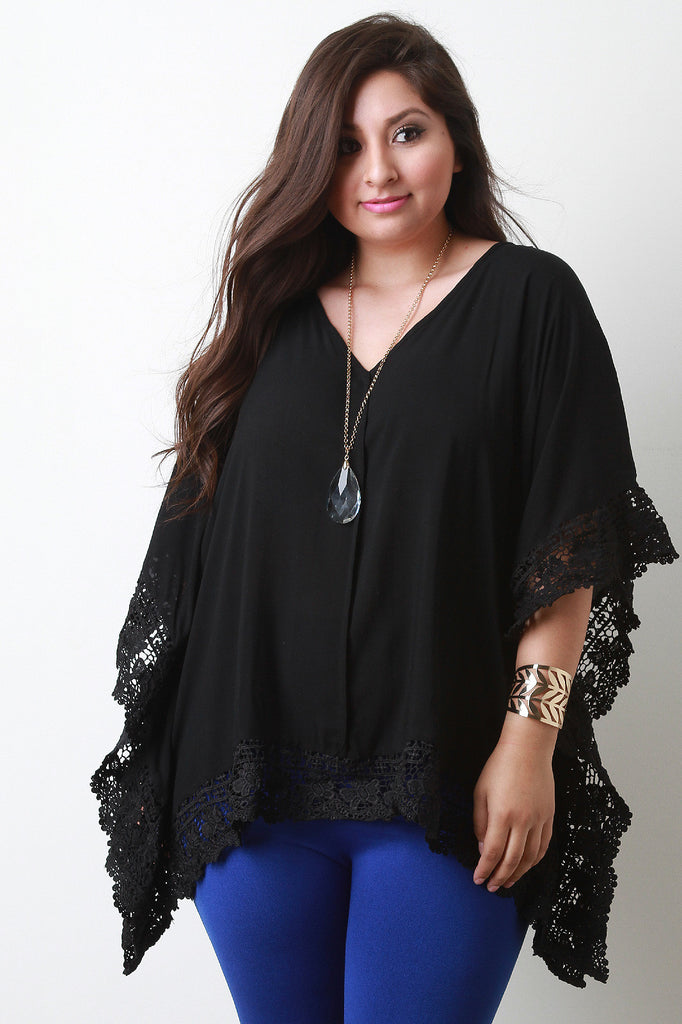 Crochet Lace Trim Kimono Top