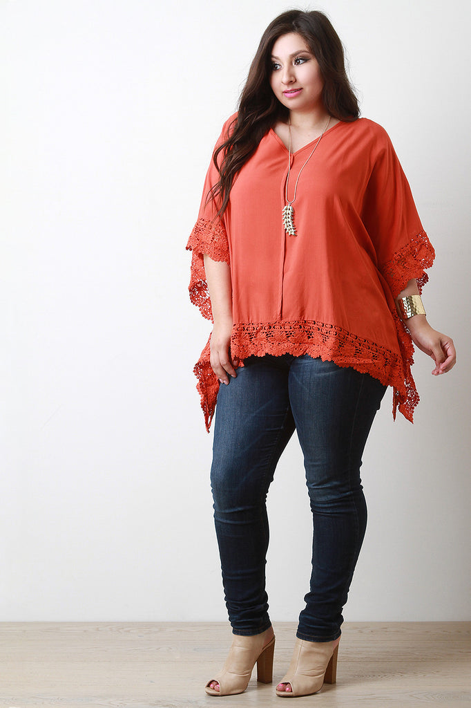 Crochet Lace Trim Kimono Top