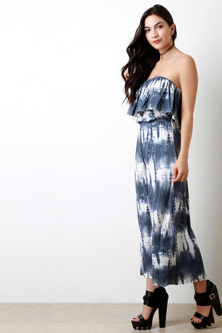 Tie Dye Ruffle Off The Shoulder Jumpsuit