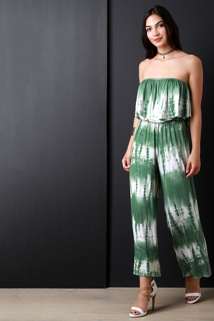 Tie Dye Ruffle Off The Shoulder Jumpsuit