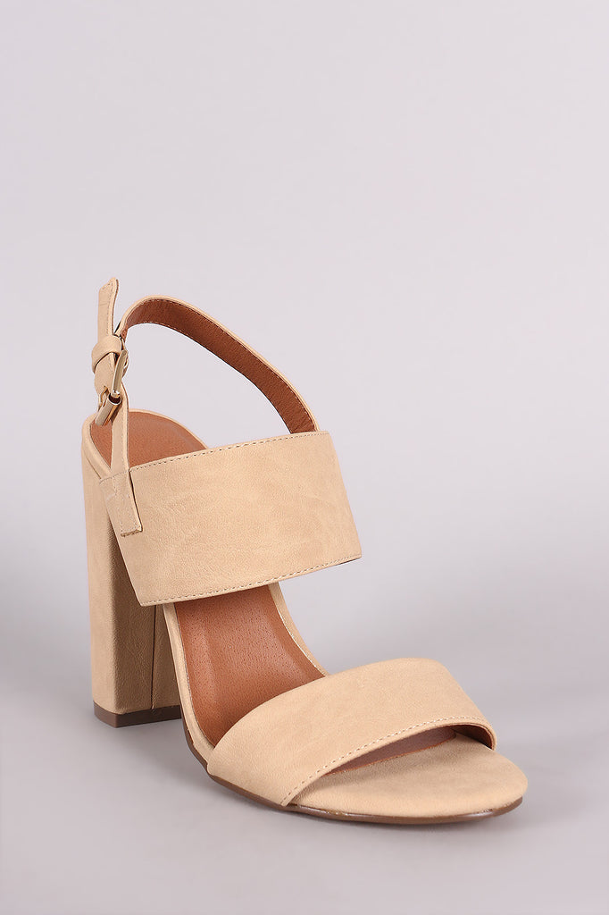 Double Band Open Toe Slingback Chunky Heel