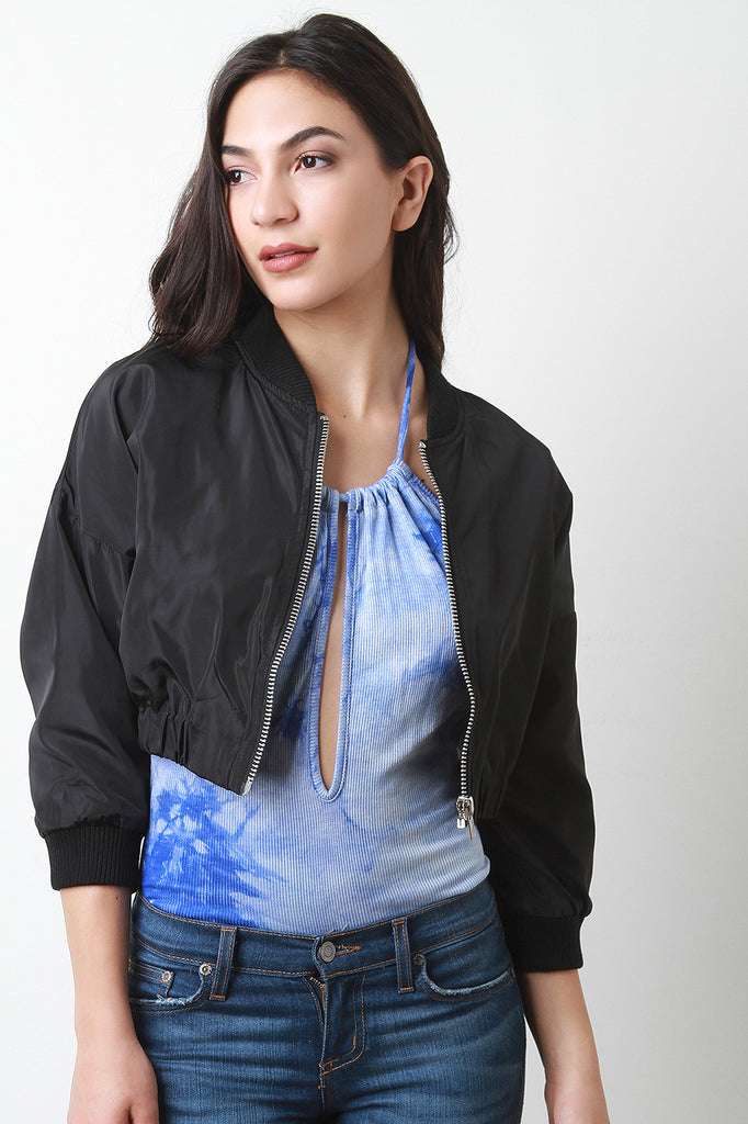 Zip-Up Crop Bomber Jacket