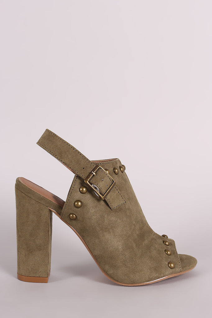 Suede Studded Slingback Chunky Mule Heel