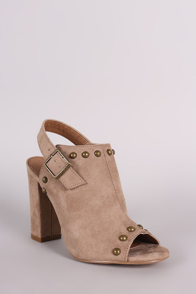 Suede Studded Slingback Chunky Mule Heel