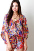 Tropical Leaves Chiffon Kimono Sleeves Romper