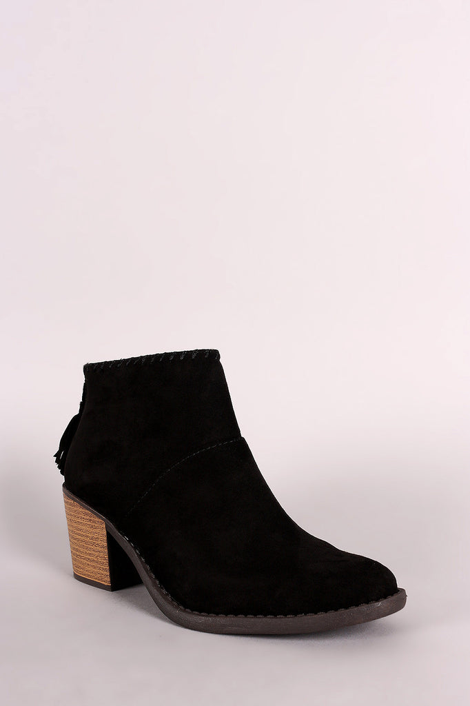 Qupid Suede Almond Toe Tassel Booties