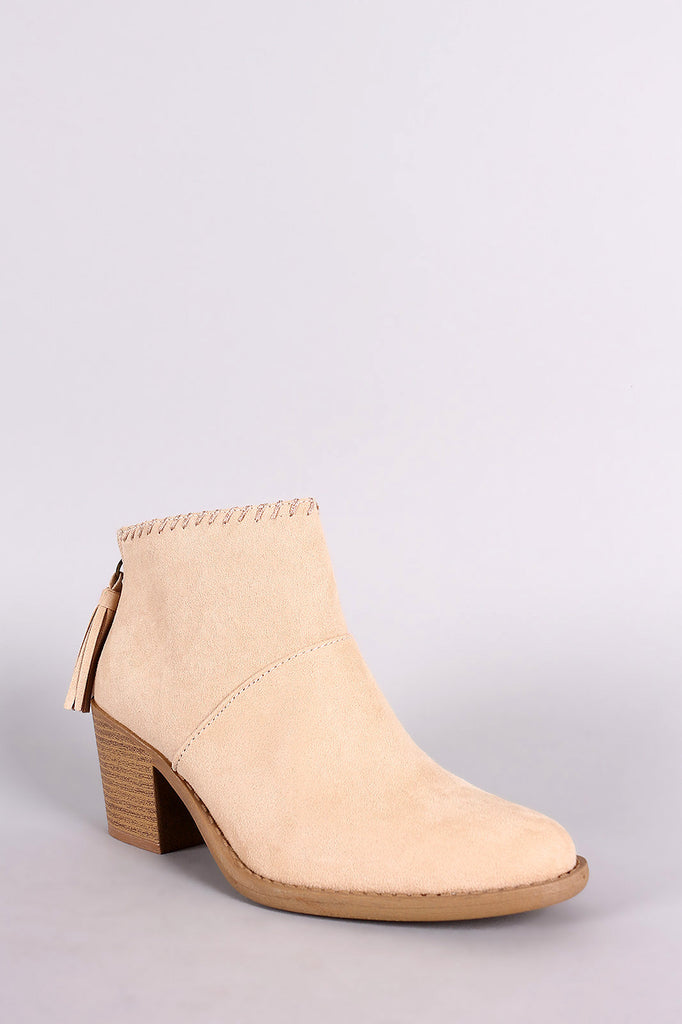 Qupid Suede Almond Toe Tassel Booties