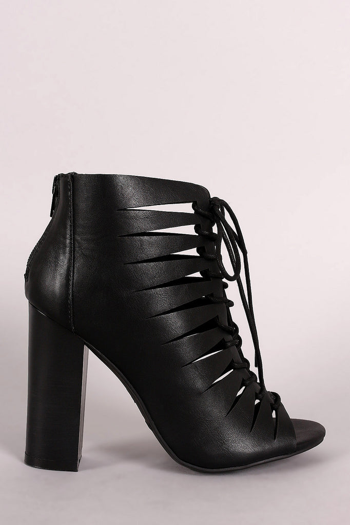 Bamboo Peep Toe Lace-Up Cutout Booties