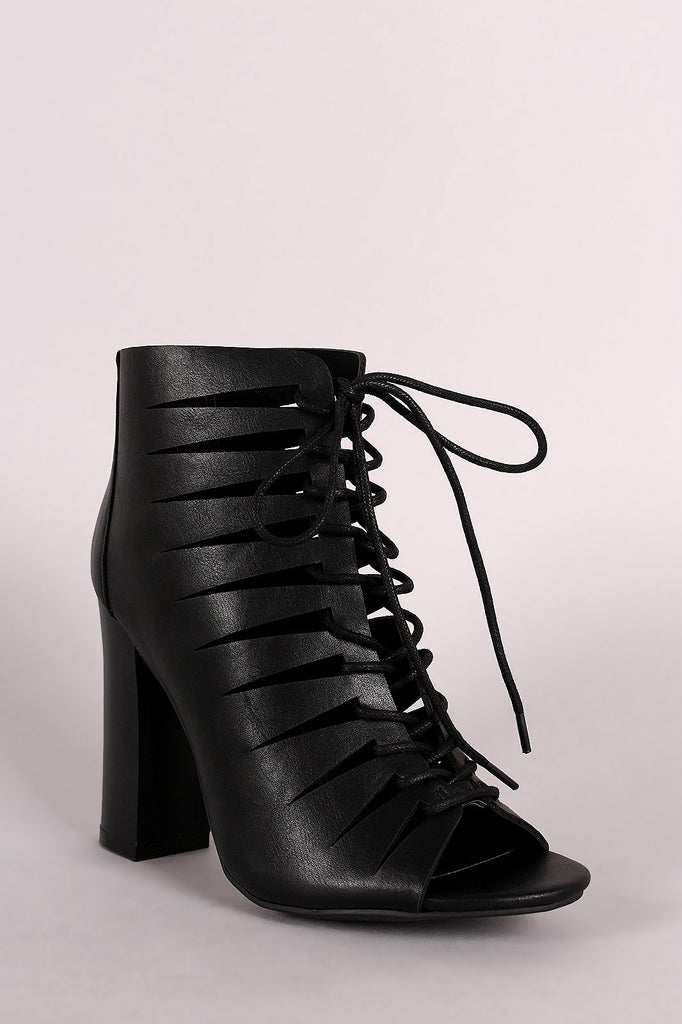 Bamboo Peep Toe Lace-Up Cutout Booties