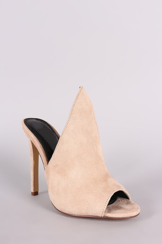 Suede Pointed Peep Toe Mule Heel