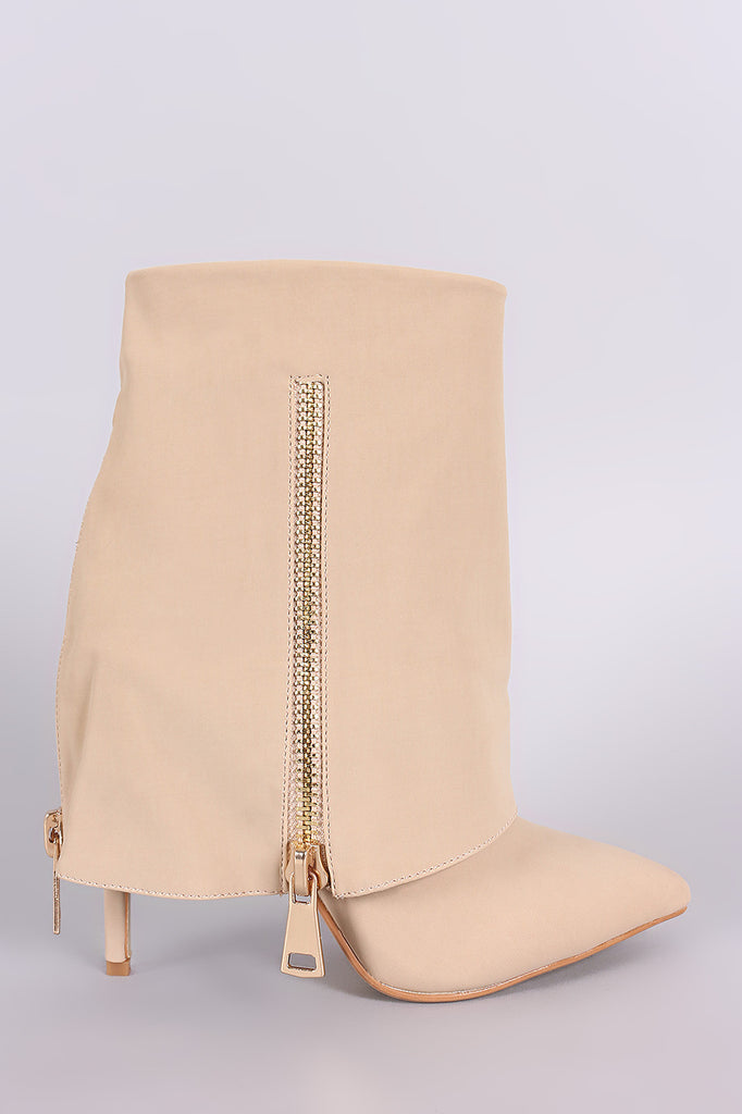 Fold Down Shaft Zipper Accent Stiletto Booties