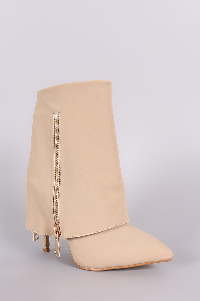 Fold Down Shaft Zipper Accent Stiletto Booties