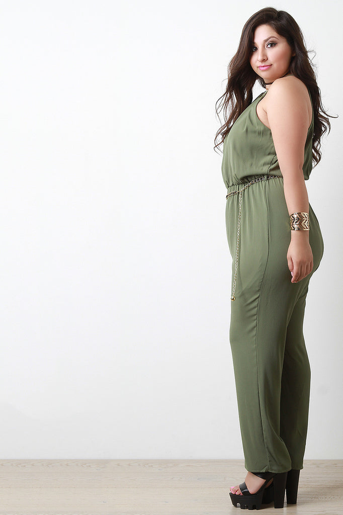 Pleated Top Sleeveless Straight Leg Jumpsuit