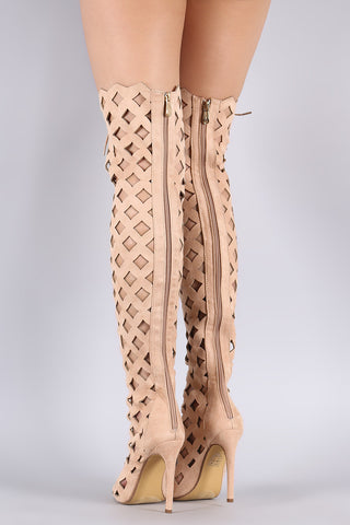 Suede Geo Cutout Over-The-Knee Stiletto Boots