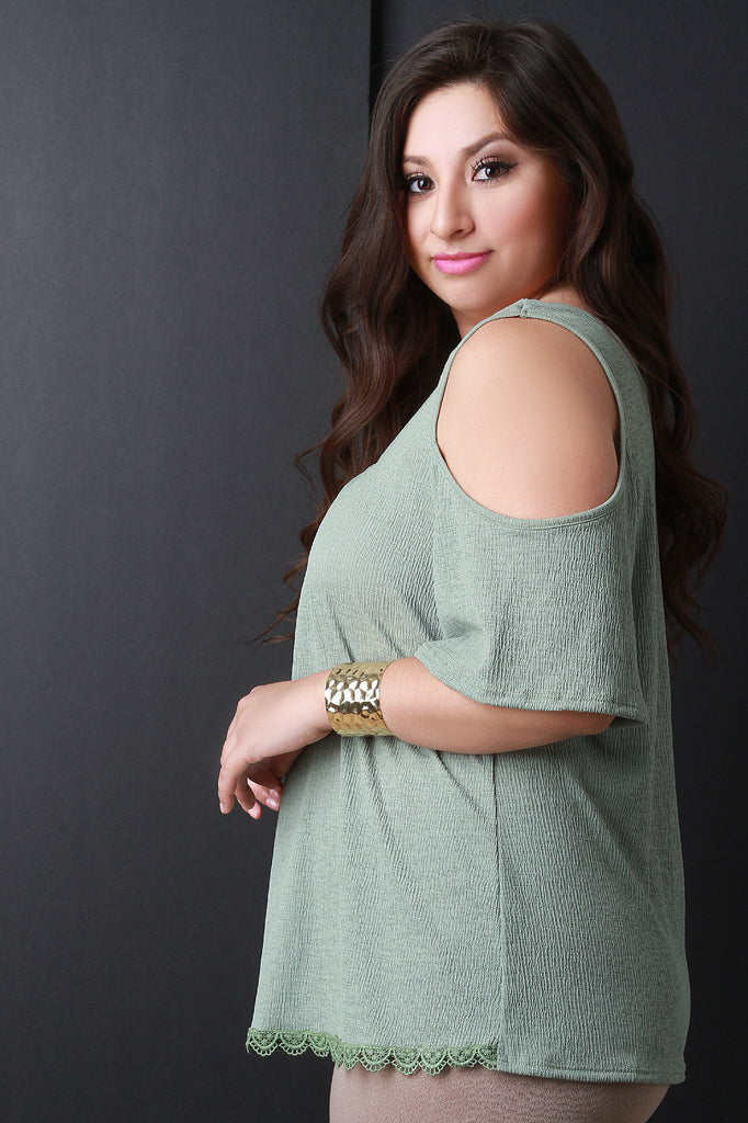 Lace Trim Cold Shoulder Top