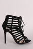 Anne Michelle Nubuck Caged Lace Up Stiletto Heel