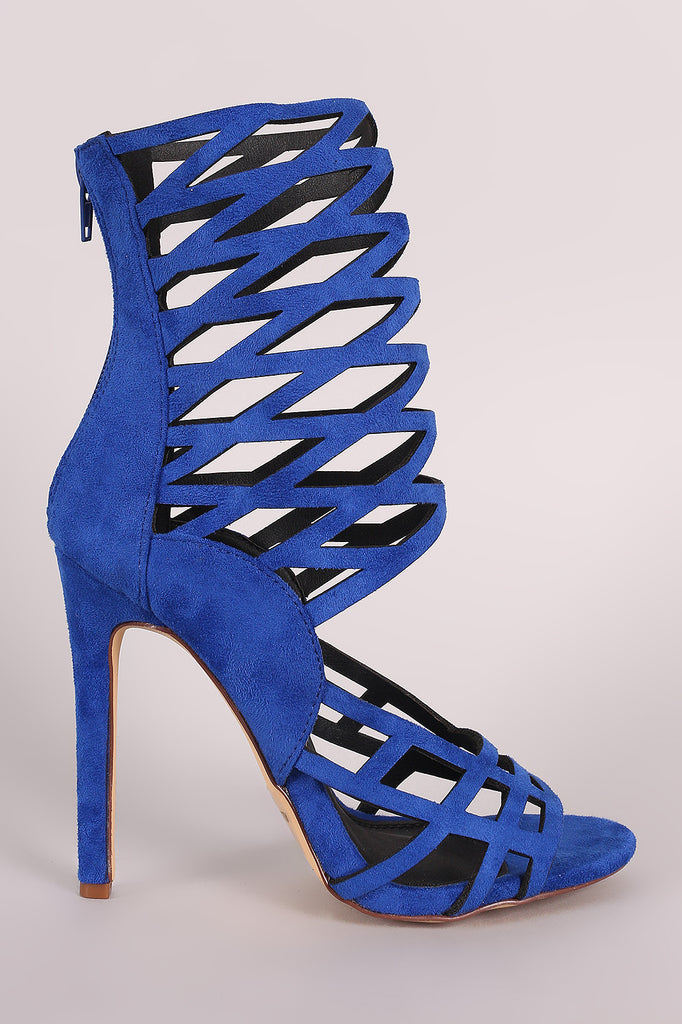 Suede Caged Ankle Cuff Single Sole Heel