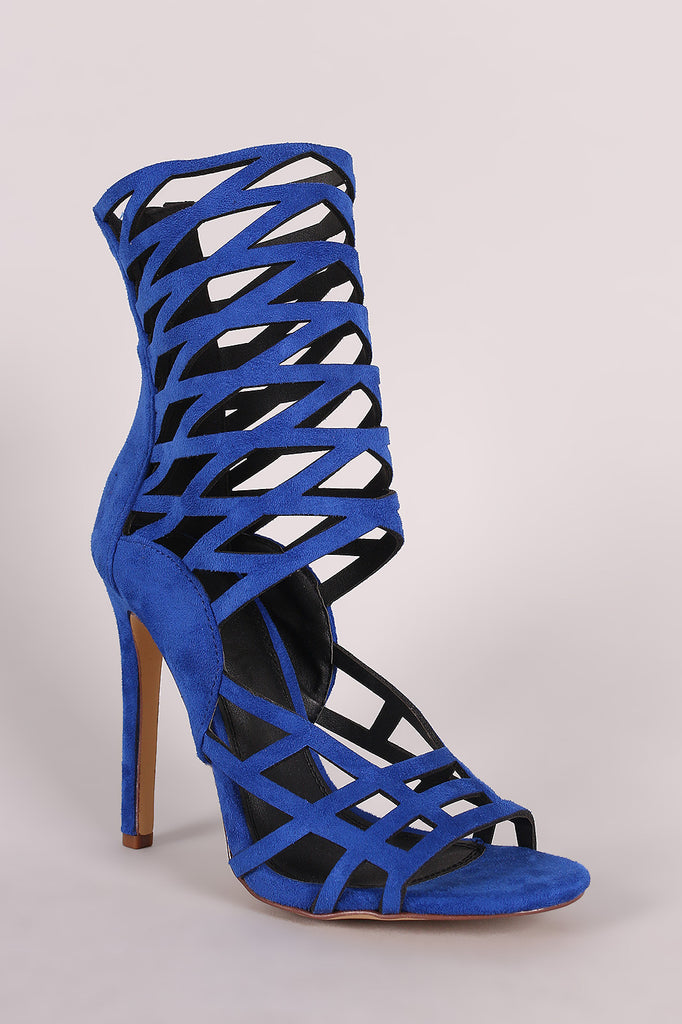 Suede Caged Ankle Cuff Single Sole Heel