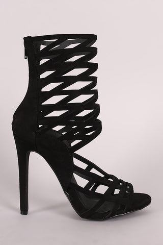 Suede Caged Ankle Cuff Single Sole Heel