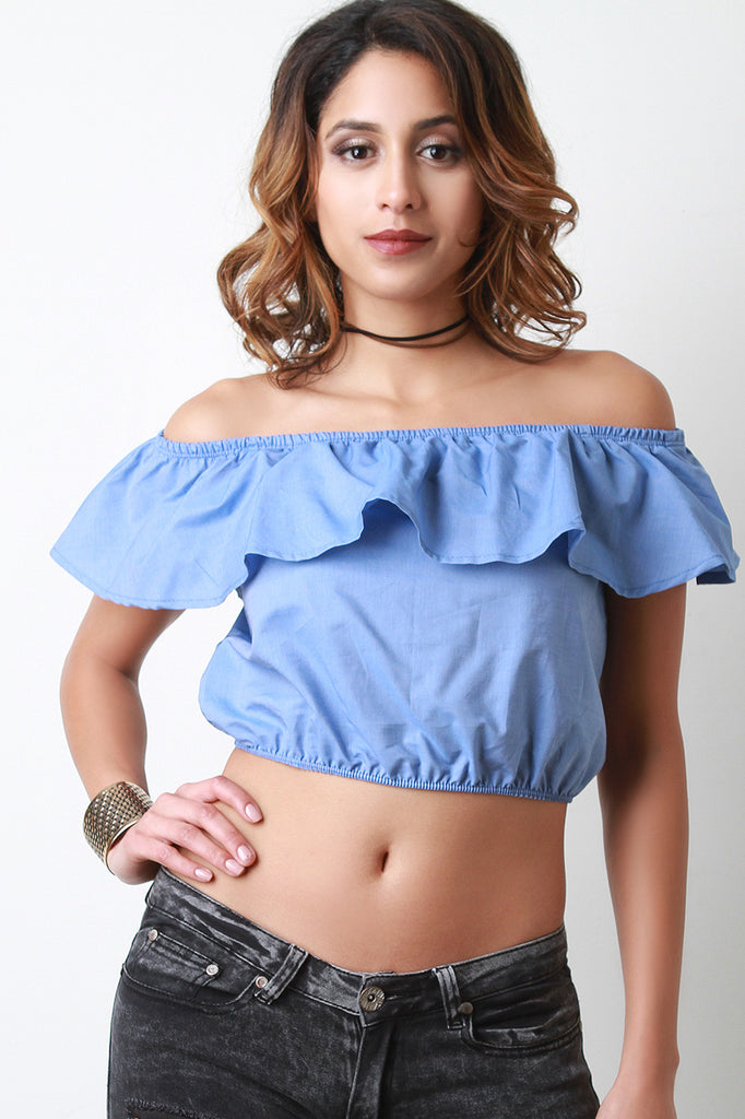 Off The Shoulder Ruffle Trim Crop Top