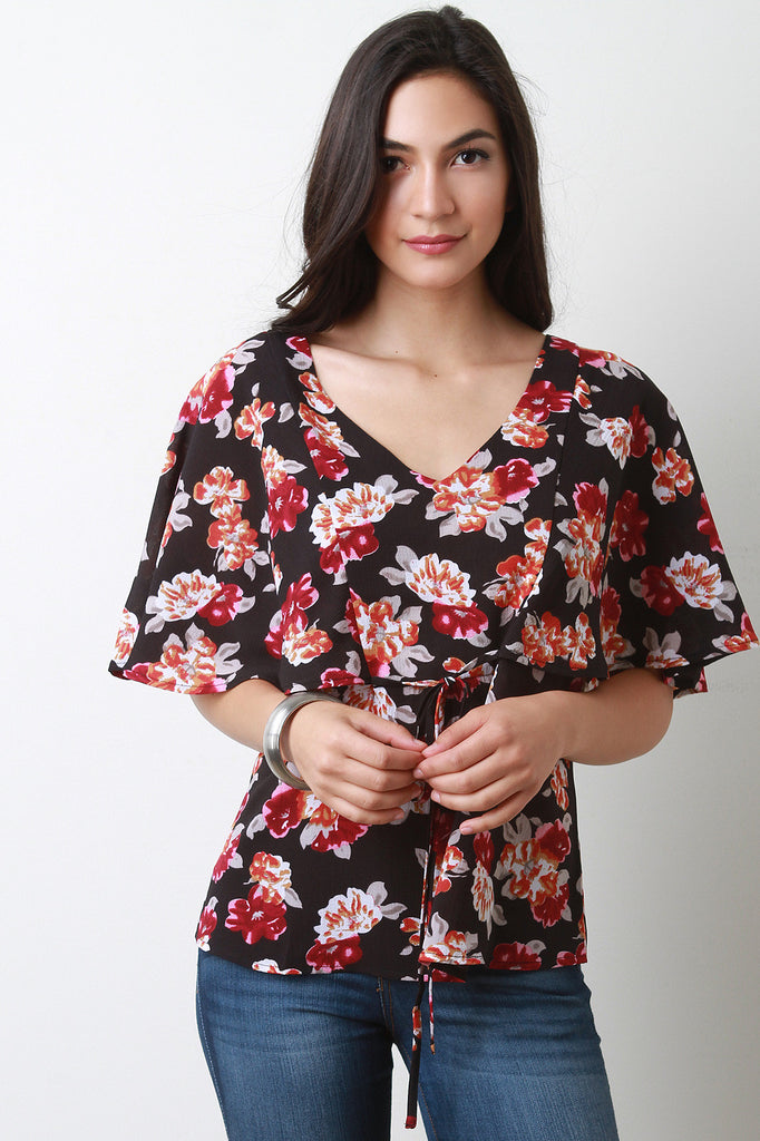 Floral Deep V-Neck Tiered Top