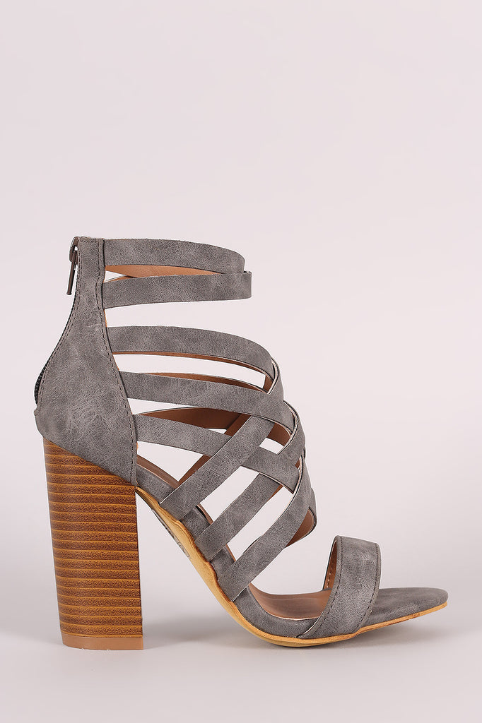 Strappy Woven Open Toe Chunky Heel