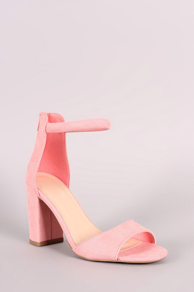 Qupid Suede Single Band Ankle Cuff Chunky Heel