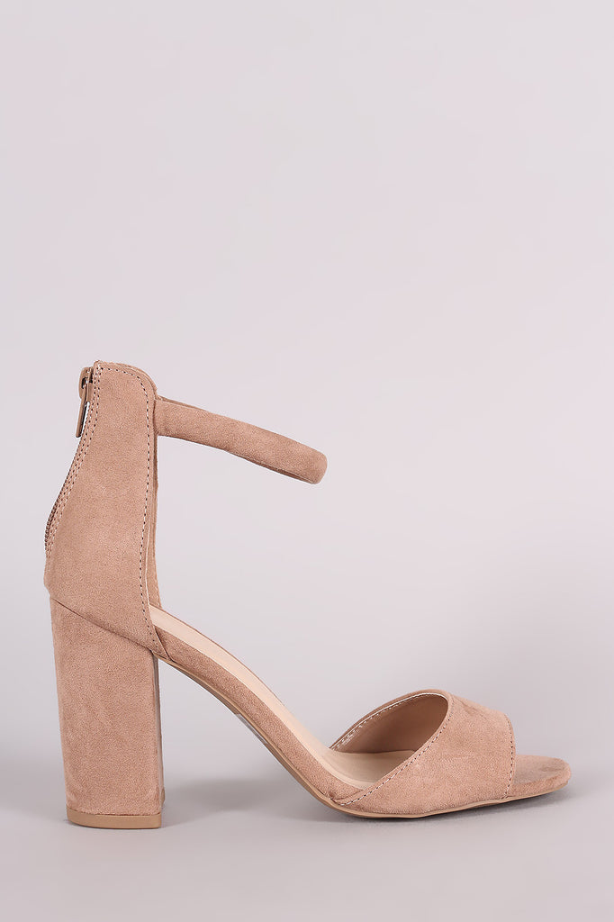 Qupid Suede Single Band Ankle Cuff Chunky Heel