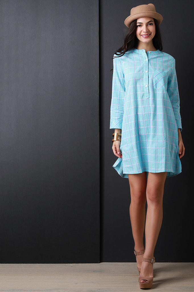 Plaid Button-Up Shirt Dress