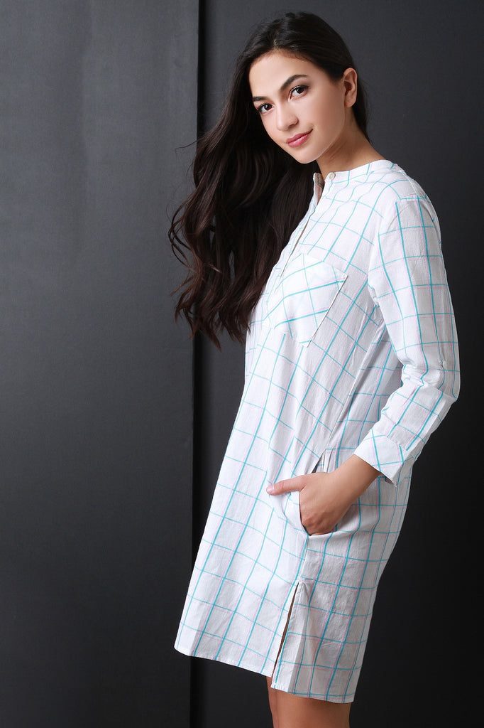 Plaid Button-Up Shirt Dress