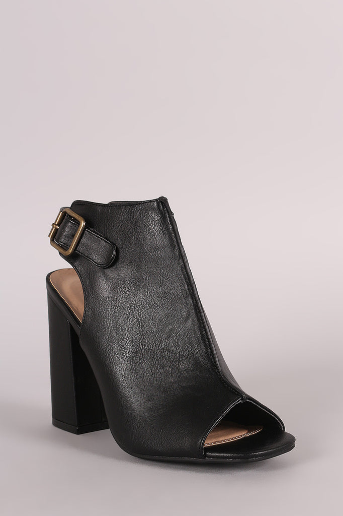 Wild Diva Lounge Peep Toe Chunky Heeled Mule Booties