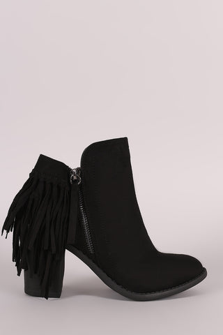 Wild Diva Lounge Suede Fringe Chunky Heeled Booties