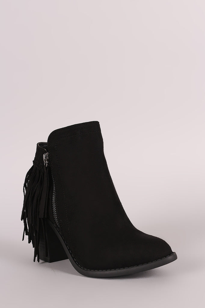 Wild Diva Lounge Suede Fringe Chunky Heeled Booties