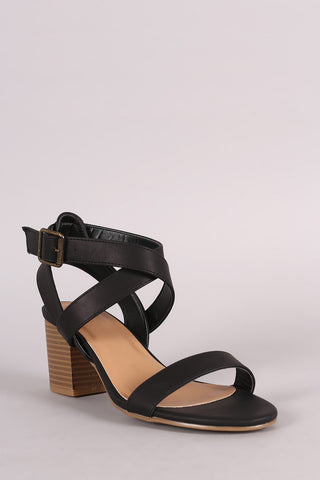 Bamboo Ankle Wrap Open Toe Wooden Heel