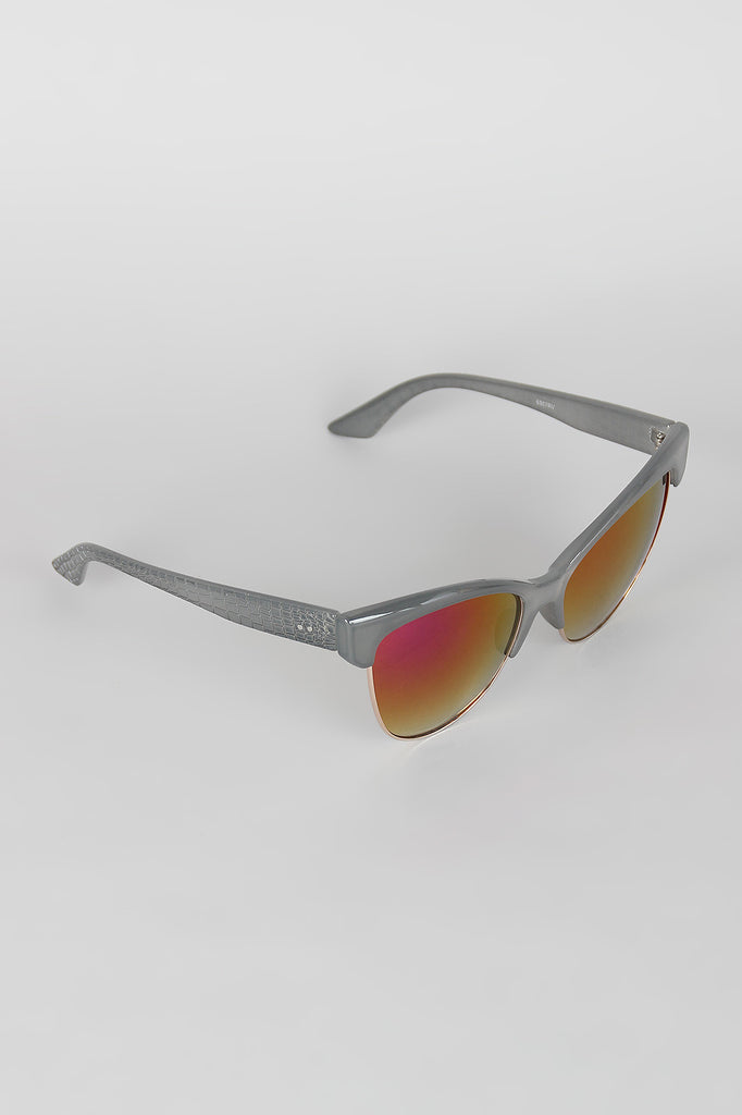 Semi-Rimless Wild Cat Textured Sunglasses