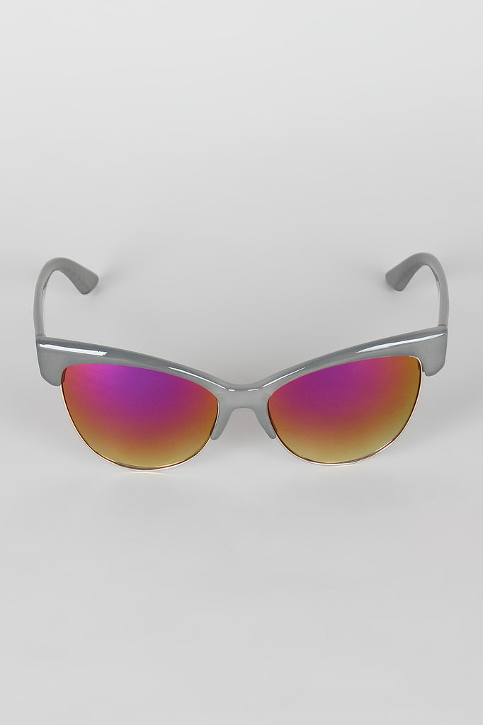 Semi-Rimless Wild Cat Textured Sunglasses